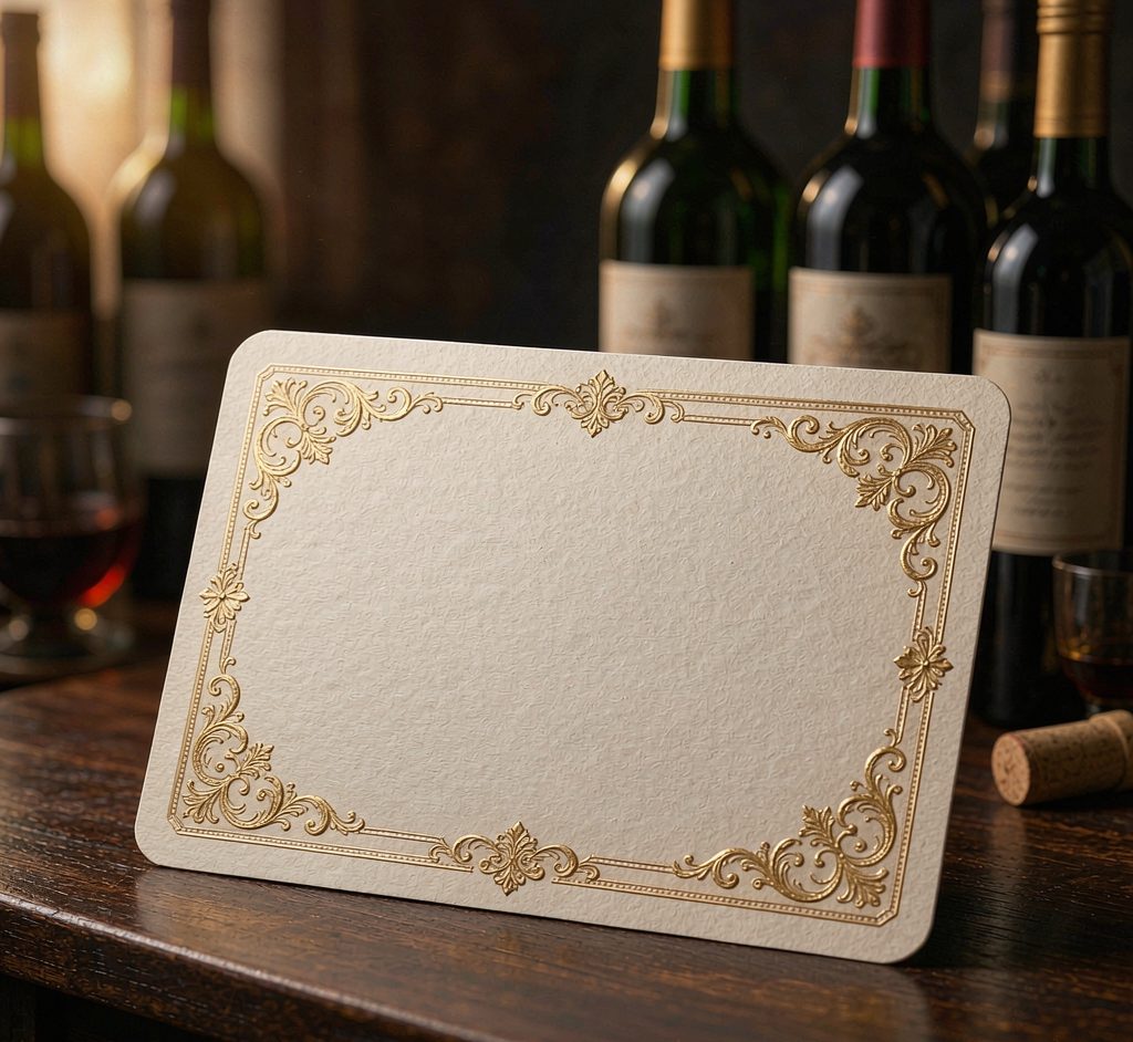 Blank premium wine labels with gold foil detail