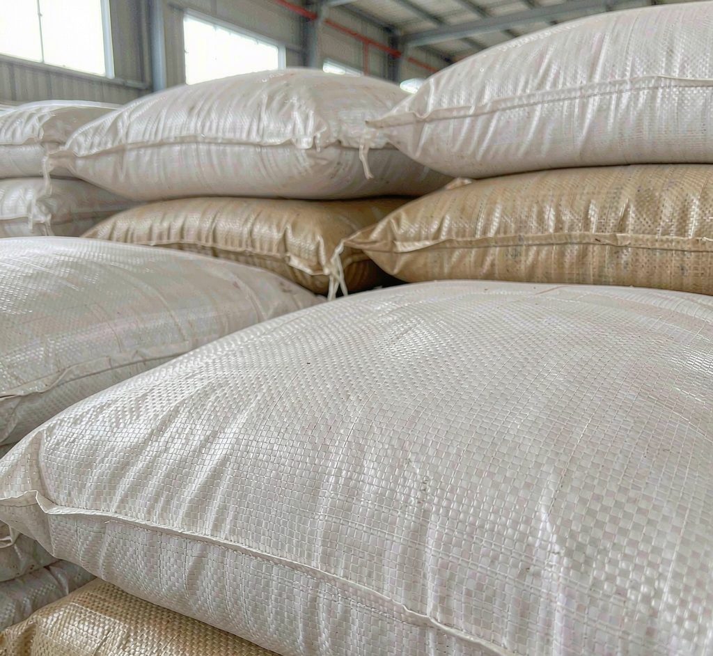 Plain woven polypropylene bags with visible weave texture